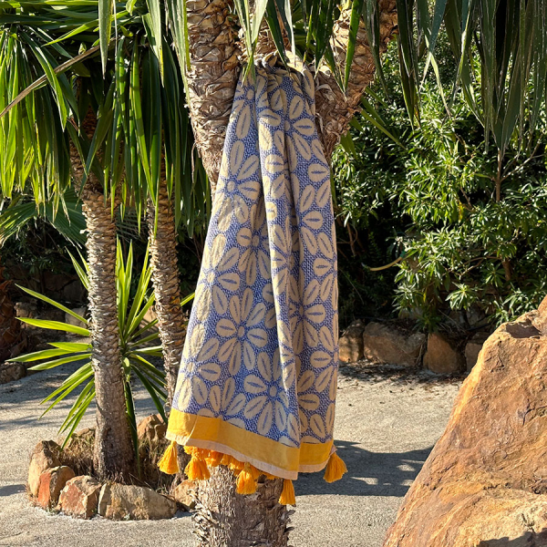 Hammamtowel Daisy Yellow - Dark Blue