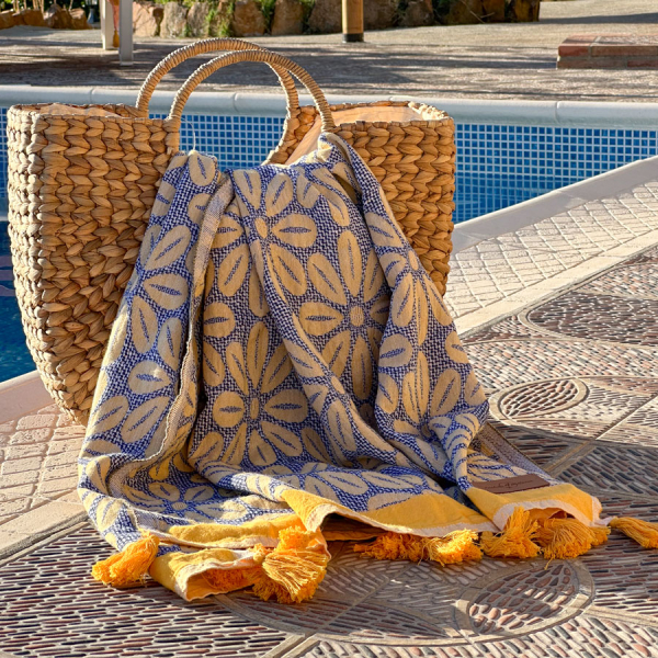 Hammamtowel Daisy Yellow - Dark Blue