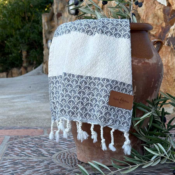 Set of 2 small Hamam towels Peacock Grey