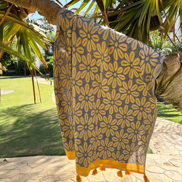 Hammamtowel Daisy Yellow - Dark Blue