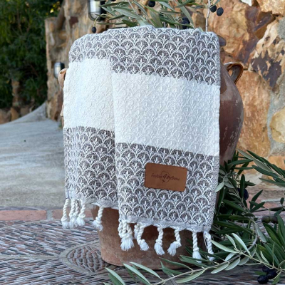 Set of 2 small Hamam towels Peacock Coffee